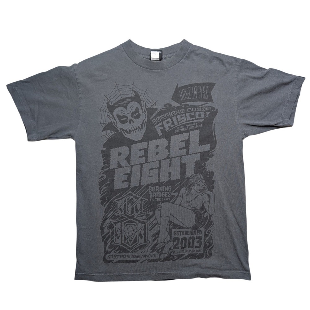 Rebel 8 Medium Grey Dracula Goth Alt Streetwear Graphic Short Sleeve T Shirt